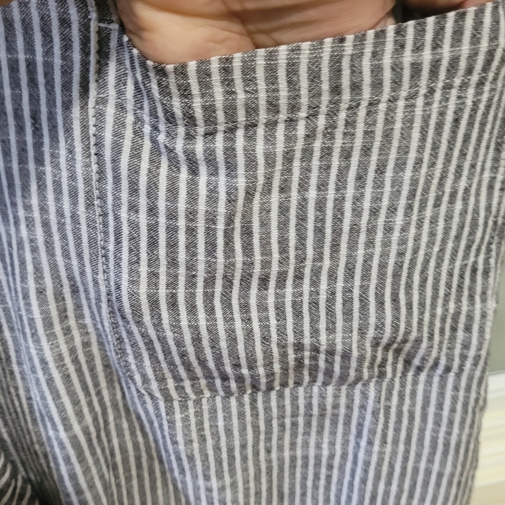 Max Studio Striped Sleeveless Pin Stripe Jumpsuit Rumper Cotton Linen Blend Sm - Picture 10 of 14